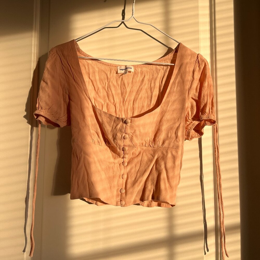 baby pink superdown button down short sleeve blouse top